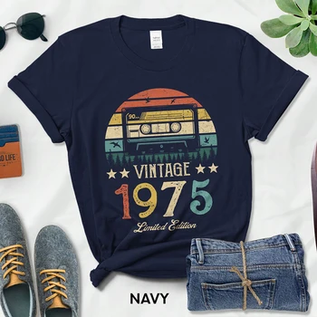 Vintage 1975 Limited Edition Kasetes Sieviešu T Krekls 48th 48 Gadus Vecs, Dzimšanas diena Modes Tshirt Māte, Sieva Ideja Klasiskās Augšas Tee