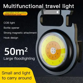 Daudzfunkcionāls Mini Saules COB Keychain Gaismas USB Uzlādes Avārijas Lampas Spēcīgu Magnētisko Remonta darbiem, Āra Kempings Gaismas