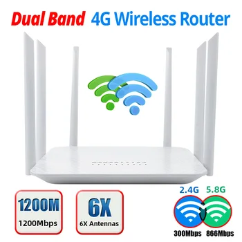 Tīkla WiFi Rūteris, 4G SIM Kartes 1200Mbps 2.4 G&5.8 GHz Dual Band Bezvadu 4G Wifi Maršrutētāju ar SIM Kartes Slots High Gain Antena