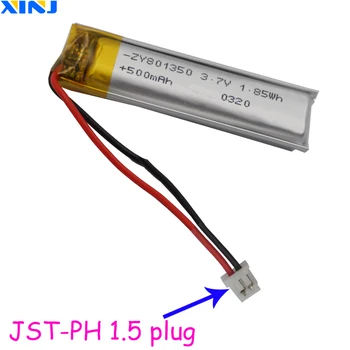 XINJ 3,7 V 500 mAh Li Polimēru Litija Baterija, 801350 JST 2pin 1.5 mm Pieslēgvieta Bluetooth Skaļruni Braukšanas Ieraksti Pildspalvu Sat Nav
