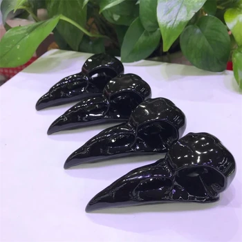 Dabas Roku cirsts Obsidian Black Raven Galvaskausa Minerālu Kristālu Putnu Galvas Statuja Dzīvnieku Telpu Dekorēšana 1gb