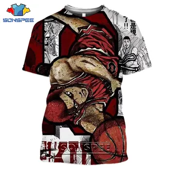 SONSPEE 3D Drukas Anime Slam Dunk Basketbola Jersey Vīriešu T krekls Gadījuma Streetwear Harajuku Īsām Piedurknēm Hip Hop Tees Top Krekls