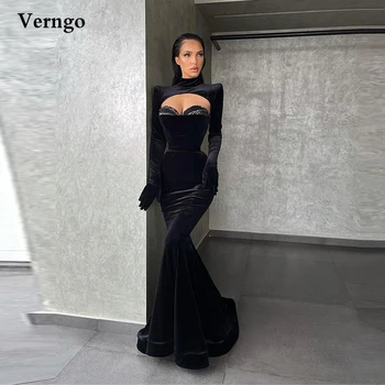 Verngo Augsta Kakla Velūra Melnā Vakarkleita Sirēna Ar Garām Piedurknēm Balles Kleitas Dubaija Sieviešu Modes Formālā Puse Kleita Ir 2021.