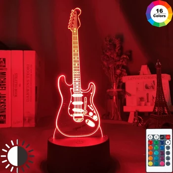 Mūzikas Instrumentu Baby Nakts Gaisma Led 7 Krāsas Maiņa Guļamistaba Dekori Gaismas Ģitāra Dāvanu Bērniem, Meitenēm, Galda Usb 3d Lampas Bass