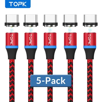TOPK [5 gab.] RLine-R Magnētisko Kabeli USB Type C Samsung Galaxy S9 Plus OnePlus 6 Tips-C USB C
