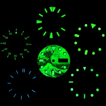 Zils / Zaļš Gaismas Watch Dial Super spilgti kalendāra Daļas Seiko Skx007 Skx009 SPRD Fit Kustību NH35A NH36A 4R, 6R
