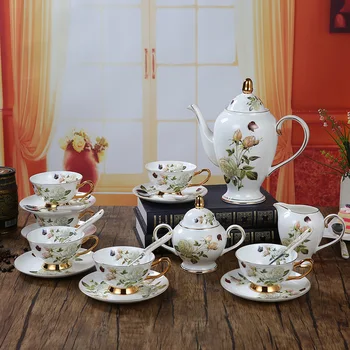 Kaula Porcelāna Kafijas Komplekts Camellia Stils Britu Porcelāna Tējas Uzstādīt Keramikas Pods Creamer Cukuru Bļodā Teatime Tējkannas Kafijas Tasi Krūze Coff