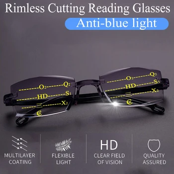 Bez apmales Griešanas Pakāpeniski Bifocal Lasīšanas Brilles Sievietēm, Vīriešiem Anti-zila gaisma Ultra-light Multifokāla vecuma tālredzība Brilles 1.5