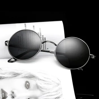 Retro Kārtu Polarizētās Saulesbrilles, Vīriešu, Sieviešu Vintage Saules Brilles Metāla Rāmis Melnā objektīva Puse, Briļļu Braukšanas Zvejas UV400