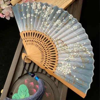 Klasiskā Ķiršu Ziedi Roku Ventilatoru Japāņu Vintage Audums Locīšanas Ventilators Portatīvo Mazo Dāmu Deju Fani Iedeguma Amatniecības Deju Faniem