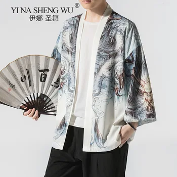 Japānas Vīriešu Vasaras Īstermiņa Piedurknēm Atpūtas Plānas Kimono Jaka Tradicionālās Samuraju Apģērbu Streetwear Yukata Haori Kimono Augšu