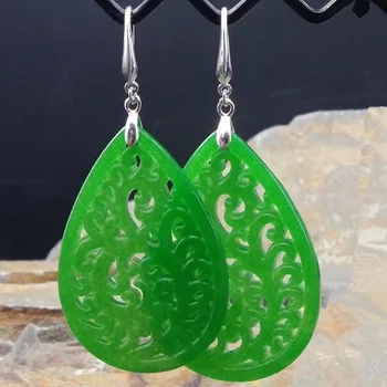 Oriģināls Dabas Zaļā Nefrīta, Smaragda Dobi Ārā Auskari Juvelierizstrādājumu Modes Aksesuāri DIY Roku Cirsts Sieviete Amuletu Pielāgota