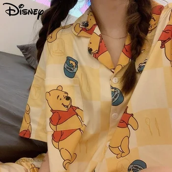 Sanrio Disney Vinnijs Pūks Karikatūra Izdrukāt Pidžamu 2022 Vasaras Mīksto Māsa Kawaii Mājas Drēbes Y2k Bērna Retro Stila Apģērbu