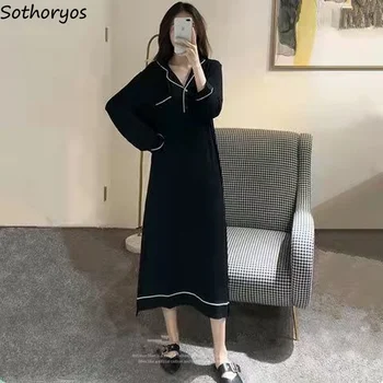 Nightgowns Sieviešu Pavasara Ilgtermiņa piedurknēm Sleepwear korejiešu Stilā, Vienkārši, Ērti Homewear Savukārt Apkakle Atpūtas Moderns Vintage
