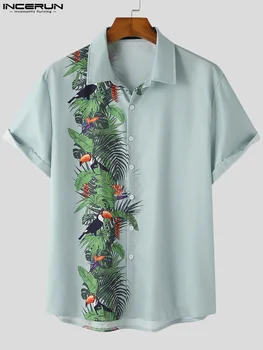 Vīriešiem Kreklu Apdrukāšana 2022 Atloks ar Īsām Piedurknēm Vasaras Brīvdienas Havaju Krekli Vīriešu Pogu Streetwear Gadījuma Camisas S-3XL INCERUN