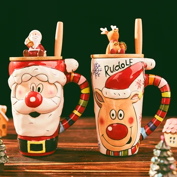 600ml Lielās Ziemassvētku Krūzes Kafijas Tases Karikatūra Kafijas Tasi Keramikas trauks Ar Vāku Ziemassvētku Dāvanas Bērniem Ziemassvētku Dekori Laimīgu Jauno Gadu
