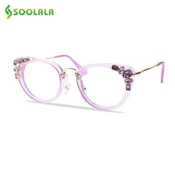 SOOLALA Cat Eye Rhinestone Lasīšanas Brilles Sievietēm Palielināmo Presbyopic Brilles Cateye Lasīšanas Brilles ar Lietu +0.5 0.75 1.0