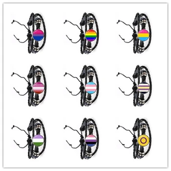 LGBT Ādas Aproce Bi Lepnums 20mm Stikla Cabochon Geju Praida Varavīksnes Karogs Foto Rokassprādze Rotaslietas Sievietēm, Vīriešiem Mīļotājiem Dāvanu