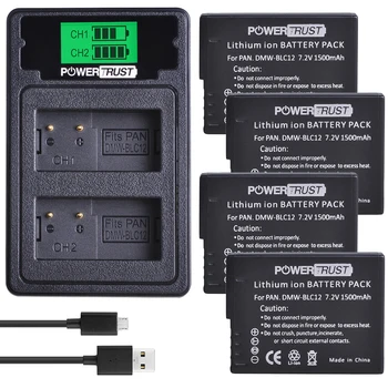PowerTrust DMW-BLC12 DMW-BLC12E Akumulators + LCD Dual USB Lādētājs Panasonic Lumix DMC-FZ200,FZ300,FZ1000,FZ2500,G5,G6,G7,GX8