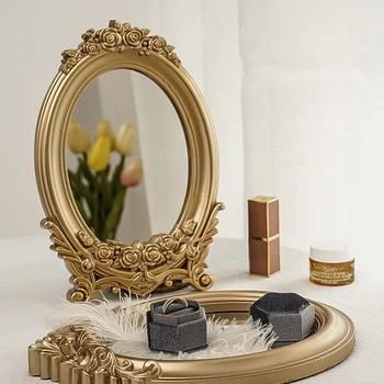 Cutelife Ins Ziemeļu Zelts Sveķu Mazas, Apaļas Galda Spogulis, Renes Vintage Stāv Mājās Dekoratīvu Spoguli Guļamistabas Galda Aplauzums Spogulis