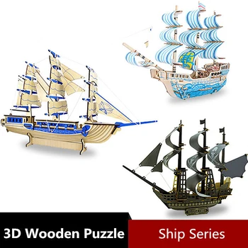 3D Koka Puzles Pirātu Jahtu Modeli, Lāzera Griešana Montāža Karakuģis Kuģa bērniem Rotaļlietas Koka Komplekts, Roku darbs Mehāniskās Bērniem