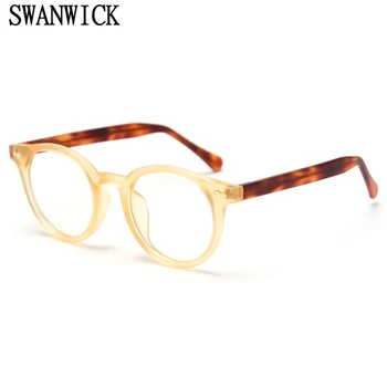 Swanwick apaļas brilles sievietēm retro optiskās brilles rāmis vīriešu aksesuāri TR90 leopard yellow black acetate korejiešu stilā
