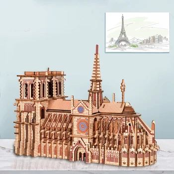 3D Koka Puzles, Notre Dame Katedrāle Buru Laivu, Lidmašīnu DIY Jigsaw Woodcraft Komplekts Izglītības Rotaļlietas Bērniem Ēku Robots Modelis