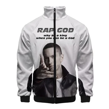Luksusa Tautas Rap Dziedātājs Eminem Rāvējslēdzēju Jaka 3D Drukas Apģērbi Vīriešiem/Zēniem Stand Apkakli, garām Piedurknēm Jakas Ikdienas Reglāns jakas