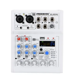 FREEBOSS Audio Mixer 4 Kanālu Mini Skaņas Miksēšanas Galda Bluetooth, USB, PC Spēlēt Ieraksts Portatīvo DJ Konsoles Karaoke AG-AS04A