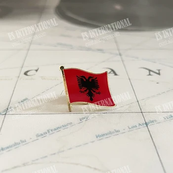 Albānijas Valsts Karoga Kristāla Epoxy Metal Emaljas Žetons Broša Suvenīru Kolekcija Dāvanas Atloks Pins Piederumi Size1.6*1.9 cm