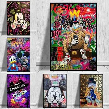 Disney Audekla Sienas Māksla, Grafiti Vainīgs Mickey Mouse un Donald Duck Izdrukas Glezna par Ielu Mākslu, Plakātu Attēlu Dzīvojamā Istaba