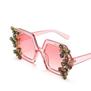 Luksusa Dimanta Saulesbrilles Sievietēm, Lielizmēra Kvadrātveida Rhinestone Saules Brilles Spīdīgas Kristāla Gafas Toņos UV400 Dāmas Brilles