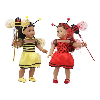 Lelle 3Pcs Drēbes Sarkano/Dzelteno Bišu Burvju Nūjiņas+Galvas Datumi+Spārniem Lelle Piederumi Fit 18 Collu American & 43 Cm Baby Lelle Meitene