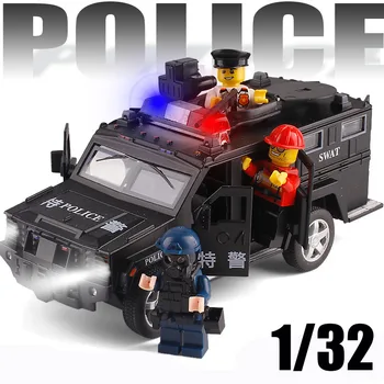 1:32 Police SWAT Anti-nolaupīšana Bruņu Transportlīdzekļa Kravas automašīnu Sakausējuma Auto Modeli Ar Mūzikas Mirgo Pull Atpakaļ Bērnu Rotaļu Bezmaksas Piegāde