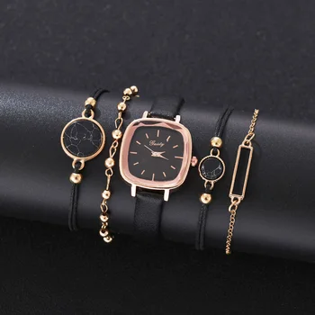 Jautrības 5gab Uzstādīt Jaunu Modes Sieviešu Skatīties Luksusa Ādas Joslas Analogā Kvarca rokas Pulkstenis Dāmas Skatīties Sieviešu Reloj Mujer Black Pulkstenis