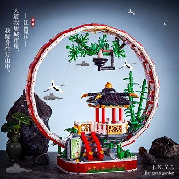 1108pcs+ Jiangnan Dārza Celtniecības Bloki Ķīniešu Stilā Montāža Ķieģeļu Kolekcijas Rotaļlietas Mājās Dekoratīvie Rotājumi Ar Gaismas