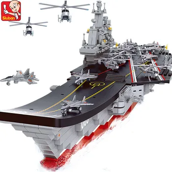 Sluban FLOTES Militāro Bloku Komplekts Gaisa kuģa Cruiser Karakuģis Battleship Ieroci ARMIJAS Tehniskās DIY Radošo Ķieģeļi Bērniem Rotaļlietas