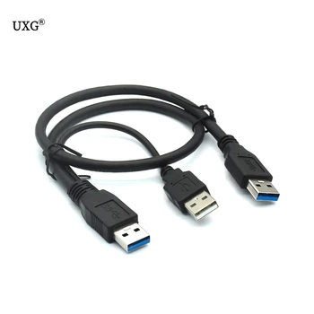 Black USB 3.0 Y veida kabeļa, divas USB 3.0 Vīrietis USB vīrišķā Y kabelis ārējais Cietais Disks ar papildu jaudu, 50cm