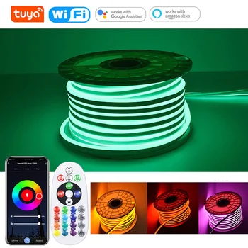 Tuya Smart LED Neona Strip Gaismas 220V RGB Ūdensizturīgs Elastīgu Lenti 1M 5M10M IS/Bluetooth/Wifi Kontroles Darbu Ar Alexa, Google