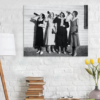 Vintage Flapper Meitenes Dzeramā Plakātu Rūkšana Divdesmitie Stila 1925 Sienas Mākslas melnbalts Foto Audekla Apgleznošana Sienu Mākslas Dekori