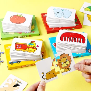 Baby Puzzle Rotaļlietas Bērniem, Dzīvnieki, Augļi Kravas automašīnu Grafikā Kartes Matching Games Montessori Rotaļlietas Bērniem 1 2 3 Gadus Veci Zēni Meitenes