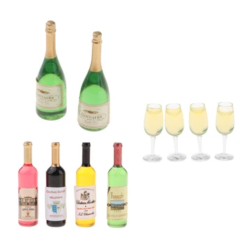 MagiDeal Namiņš Miniatūras Vīna Pudeles Šampanieša Pudeles & Brilles Modelis