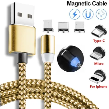 1M Magnētisko Micro USB Kabelis Priekš iPhone, Samsung Android Mobilā Telefona Ātrās Uzlādes USB C Tipa Kabeli Magnēts Lādētāju strāvas Vads