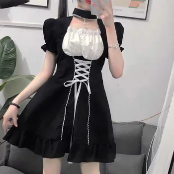 Japāņu Maiga Meitene Cute Salds Gothic Lolita Kleita Puff Piedurknēm Kawaii Kleita Sieviešu 2021. Gada Vasaras Mežģīnes Dobi Svārki Sexy Kostīmi