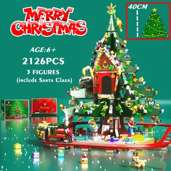 Ir 2021. Jaunu Ziemassvētku Eglīte Briežu Piparkūkas Mājas Modelis Komplekti Celtniecības Ķieģeļi, Rotaļlietas Pilsētas Ziemas Ciems Vilcienu Santa Claus Elk