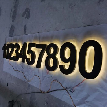 Pasūtījuma atpakaļ gaismas nerūsējošā tērauda māju numuri, shopfront backlit LED vēstules