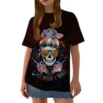 Vasaras T-krekls sievietēm Harajuku krāsu galvas apsējs acīm galvaskausa sieviešu modes gadījuma īsām piedurknēm mamma, T-krekls sievietēm, O-veida kakla top T-krekls