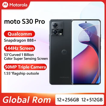 Pasaules Rom Motorola MOTO S30 Pro 5G Viedtālrunis 50MP Triple Kamera 6.55 collas 4400mAh Snapdragon888 Plus 144Hz P-OLED Ekrāns, NFC
