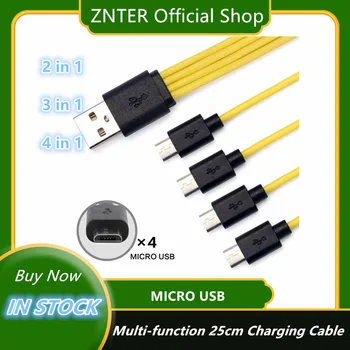 ZNTER 4 in 1 Multi-function 25cm atkārtoti Uzlādējams Akumulators, Uzlādes Kabelis, 4 Micro USB Uzlādes Kabelis priekš 18650 Akumulatoru Android