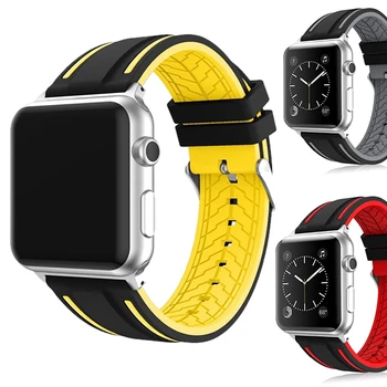 Sporta Silikona Joslas Apple Noskatīties 4 Band Series 4 1 2 3 Mīksta Svītru Krāsu Līmēšana Skatīties Siksnu iWatch Sporta Izdevums
